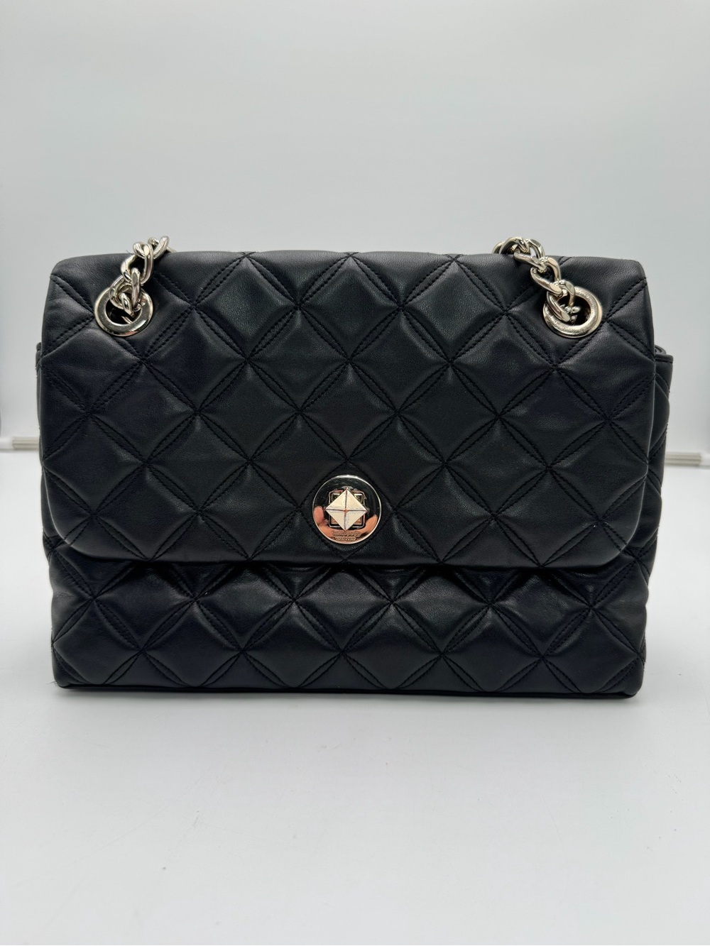 Kate Spade WKRU7076 Natalia Medium Flap Shoulder Bag Black Quilted Chain Strap